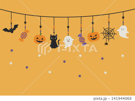 ハロウィン　ガーランドのバナーイラスト　背景 イラスト ベクター シンプル ジャック・オ ・ランタン 141944068
