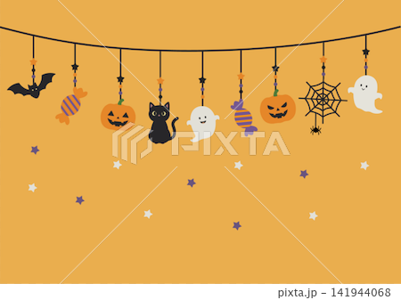 Halloween garland banner illustration, background illustration, vector, simple, jack-o'-lantern 141944068