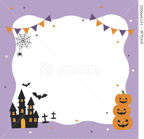 Halloween banner illustration - background illustration, vector, simple, featuring witch, ghost, jack-o'-lantern, and castle. Halloween banner illustration - background illustration, vector, simple, featuring witch, ghost, jack-o'-lantern, and castle. 141944082
