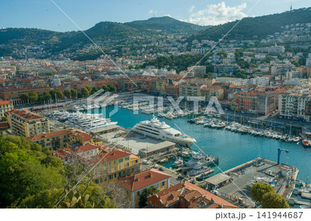 Aerial view on pat of Lympia port in Nice city and buildings Aerial view on pat of Lympia port in Nice city and buildings 141944687