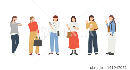 待ち合わせをする女性たちのイラストセット 待ち合わせをする女性たちのイラストセット 141947071