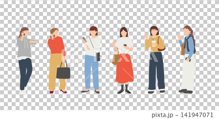 待ち合わせをする女性たちのイラストセット 待ち合わせをする女性たちのイラストセット 141947071