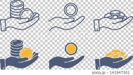 A set of icon materials depicting someone holding a coin in one hand. A set of icon materials depicting someone holding a coin in one hand. 141947301