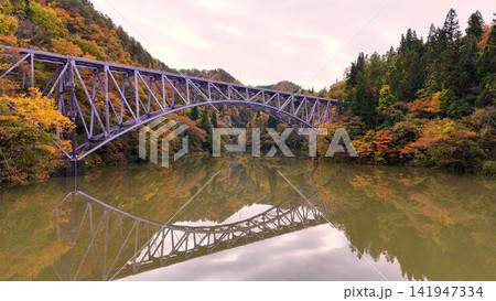 紅葉最盛期を迎えた只見第一橋梁と奥会津の山 紅葉最盛期を迎えた只見第一橋梁と奥会津の山 141947334