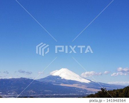 早春の紺碧の空に映える富士山 141948564