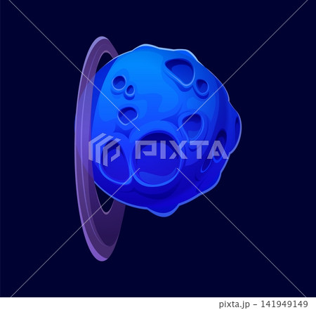 Cartoon space blue planet font letter P. Space exploration English alphabet font symbol, galaxy discovery kids ABC typeface isolated vector element. Cosmos research typeset sign or letter 141949149