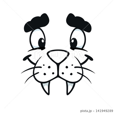 Animal funny face emoji with happy cute expression of cartoon pet character for emoticon smile icon. Wild animal face emoji with cheerful smile on lovely muzzle with whiskers and kawaii emotion Animal funny face emoji with happy cute expression of cartoon pet character for emoticon smile icon. Wild animal face emoji with cheerful smile on lovely muzzle with whiskers and kawaii emotion 141949289
