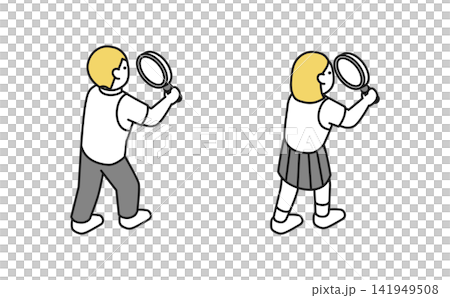 等距插圖:高中生使用放大鏡(夏季校服,背影) 等距插圖:高中生使用放大鏡(夏季校服,背影) 141949508