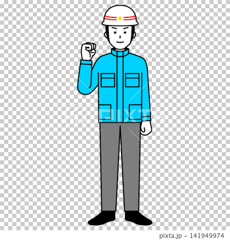 一名男性醫護人員擺出勝利姿勢(全身照)。 一名男性醫護人員擺出勝利姿勢(全身照)。 141949974