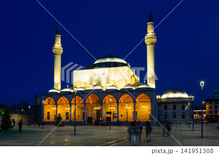 Evening view of Selimiye Mosque with illumination in Konya. Turkey Evening view of Selimiye Mosque with illumination in Konya. Turkey 141951308