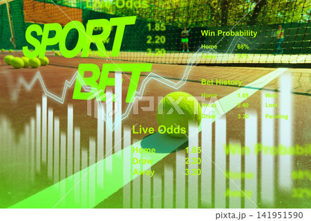 Sports betting odds displayed on a green background with tennis balls and a tennis court Sports betting odds displayed on a green background with tennis balls and a tennis court 141951590