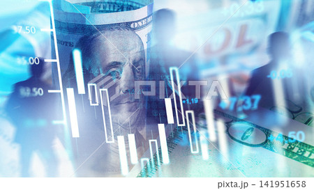 Business chart shows stock exchange trading activity with graphs and money in the background Business chart shows stock exchange trading activity with graphs and money in the background 141951658