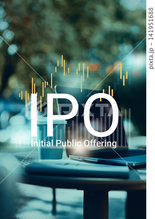 IPO marks initial public offering process with charts and data on a laptop in a coffee shop setting IPO marks initial public offering process with charts and data on a laptop in a coffee shop setting 141951688