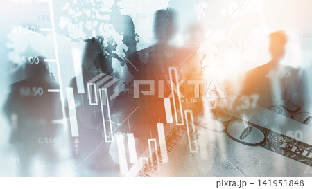 Business people analyze stock exchange trends at a trading office in a busy financial district during afternoon hours Business people analyze stock exchange trends at a trading office in a busy financial district during afternoon hours 141951848