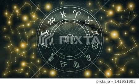 Astrology zodiac signs with constellations and celestial background in a starry sky 141951905