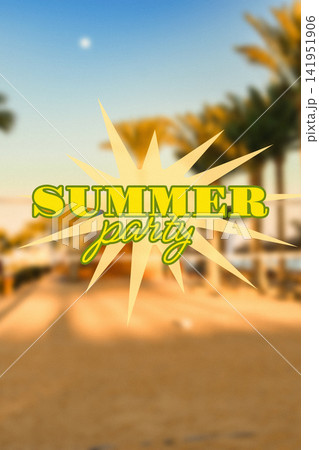Happy birthday party takes place outdoors under palm trees with many guests enjoying the sun Happy birthday party takes place outdoors under palm trees with many guests enjoying the sun 141951906