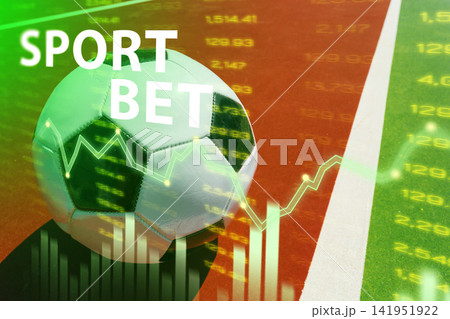 Sports betting trends and football match analysis happening on a soccer field with data graphs Sports betting trends and football match analysis happening on a soccer field with data graphs 141951922