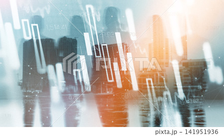 Business chart on stock exchange during trading activity in a corporate setting Business chart on stock exchange during trading activity in a corporate setting 141951936