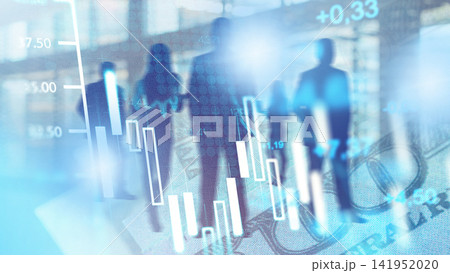 Business chart showing stock exchange trading activity with people in a modern office setting Business chart showing stock exchange trading activity with people in a modern office setting 141952020