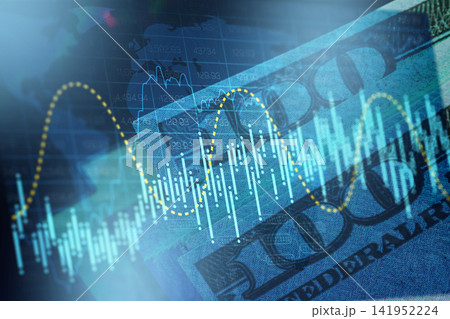 Stock exchange trading chart with graph and dollar bill in background 141952224