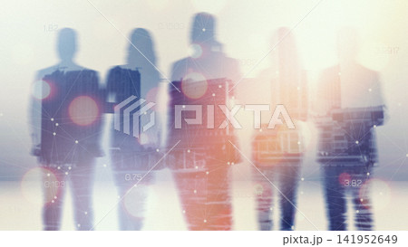 Business team analyzes stock market trends at a trading session in an office setting 141952649