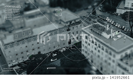 Surveillance activity showing facial recognition technology in a busy urban area 141952661
