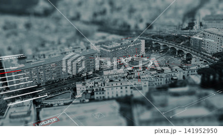 Surveillance technology monitoring urban area with facial recognition systems in action Surveillance technology monitoring urban area with facial recognition systems in action 141952950