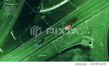 Surveillance system tracking two cars on a road at a remote location 141953270