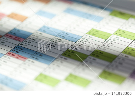 Colorful monthly calendar showing dates and days of the week Colorful monthly calendar showing dates and days of the week 141953300