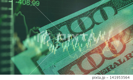 Business chart with stock exchange data and hundred dollar bills in the background Business chart with stock exchange data and hundred dollar bills in the background 141953564
