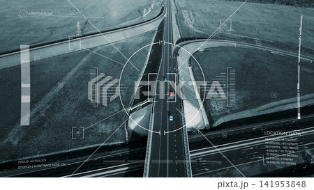 Surveillance system monitors traffic on a busy highway during daytime hours Surveillance system monitors traffic on a busy highway during daytime hours 141953848