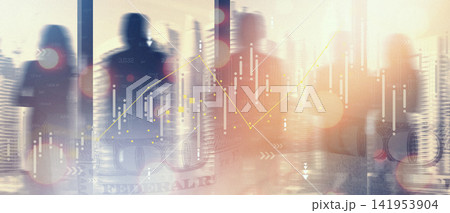 Business chart shows stock exchange trading activity in an office setting during daytime Business chart shows stock exchange trading activity in an office setting during daytime 141953904