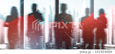 Business team analyzes stock market trends in modern office during daytime 141954009
