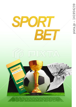 Sports betting on soccer with cash and winning options displayed on a laptop screen Sports betting on soccer with cash and winning options displayed on a laptop screen 141954239