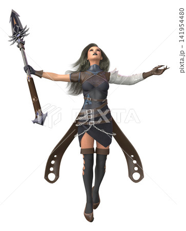 3D Fantasy Female Warrior with Ornate Spear 141954480