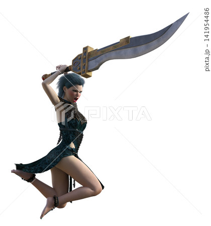 3D Fantasy Female Warrior with Sword 3D Fantasy Female Warrior with Sword 141954486