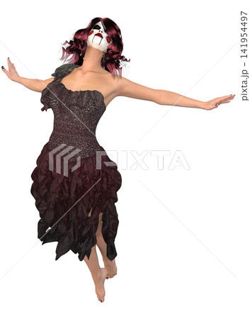 3D Gothic Fantasy Woman in Red Dress 141954497