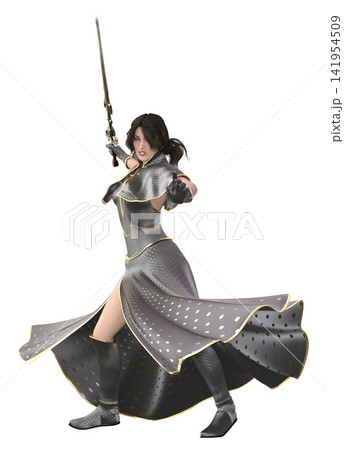 3D Rendered Female Warrior With Sword 3D Rendered Female Warrior With Sword 141954509