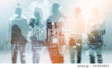 Business chart reflects stock exchange trading activity with people in background Business chart reflects stock exchange trading activity with people in background 141954601