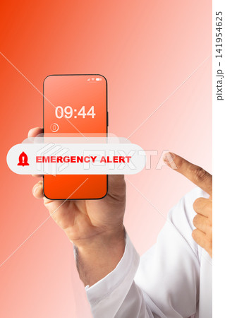 Emergency alert shows time on smartphone screen in urgent situation 141954625
