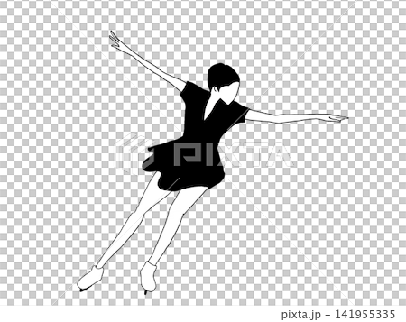 両手を広げて滑るフィギュアスケート女子 141955335