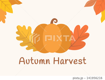 Autumn Harvest Illustration with Pumpkin and Leaves Autumn Harvest Illustration with Pumpkin and Leaves 141956216