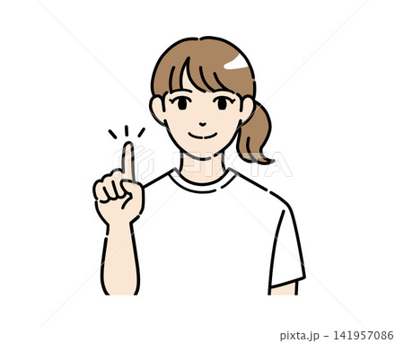 指差しで説明する普段着姿の若い女性のイラスト素材 指差しで説明する普段着姿の若い女性のイラスト素材 141957086