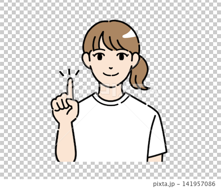 指差しで説明する普段着姿の若い女性のイラスト素材 指差しで説明する普段着姿の若い女性のイラスト素材 141957086