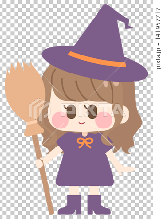 ハロウィンで魔女の仮装をした女の子 141957717