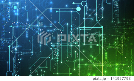 Abstract vector background of digital circuit board with glowing lines and binary code Abstract vector background of digital circuit board with glowing lines and binary code 141957798