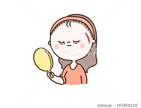 切開リフトの術後で耳の前に縫合傷がありツッパリ感がある女性（美容整形） 141958185