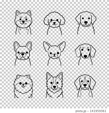 一套簡單的線條畫和各種犬種的胸前圖示。 一套簡單的線條畫和各種犬種的胸前圖示。 141959361
