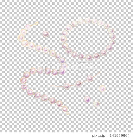 Watercolor set of a pearl necklace, bracelet and loose pearls on white background. Perfect for wedding designs, fashion illustrations, invitations, packaging and feminine decor Watercolor set of a pearl necklace, bracelet and loose pearls on white background. Perfect for wedding designs, fashion illustrations, invitations, packaging and feminine decor 141959964