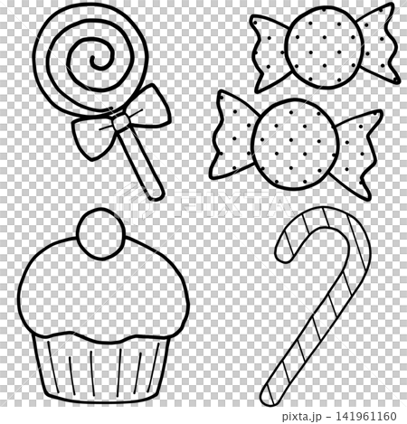 ハロウィンのお菓子のイラストセット(線画) 141961160